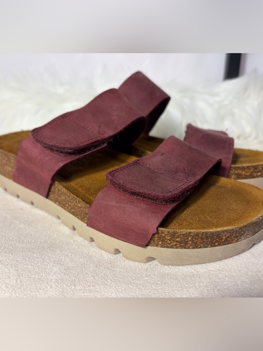 Women’s Two-Strap Adjustable Slide Sandal - Burgundy - Picture 3 of 12